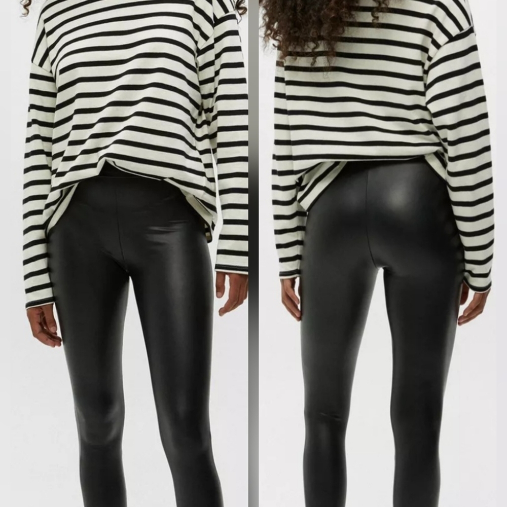 BNWT Pull&Bear S Black Faux Leather Leggings Slim Stretch Basic Closet Staple